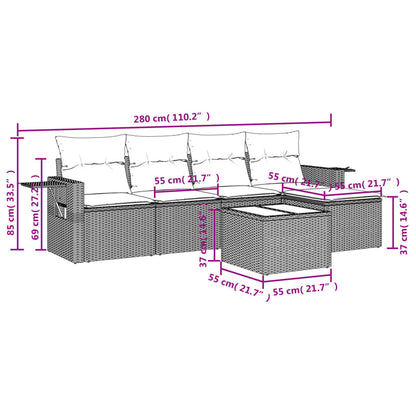 6-Delige Loungeset Met Kussens Poly Rattan Zwart
