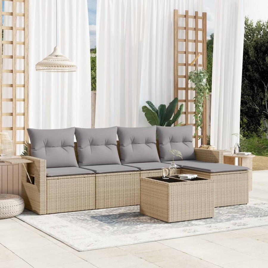 6-Delige Loungeset Met Kussens Poly Rattan Beige