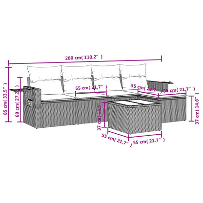6-Delige Loungeset Met Kussens Poly Rattan Grijs