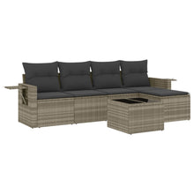 6-delige Loungeset met kussens poly rattan lichtgrijs