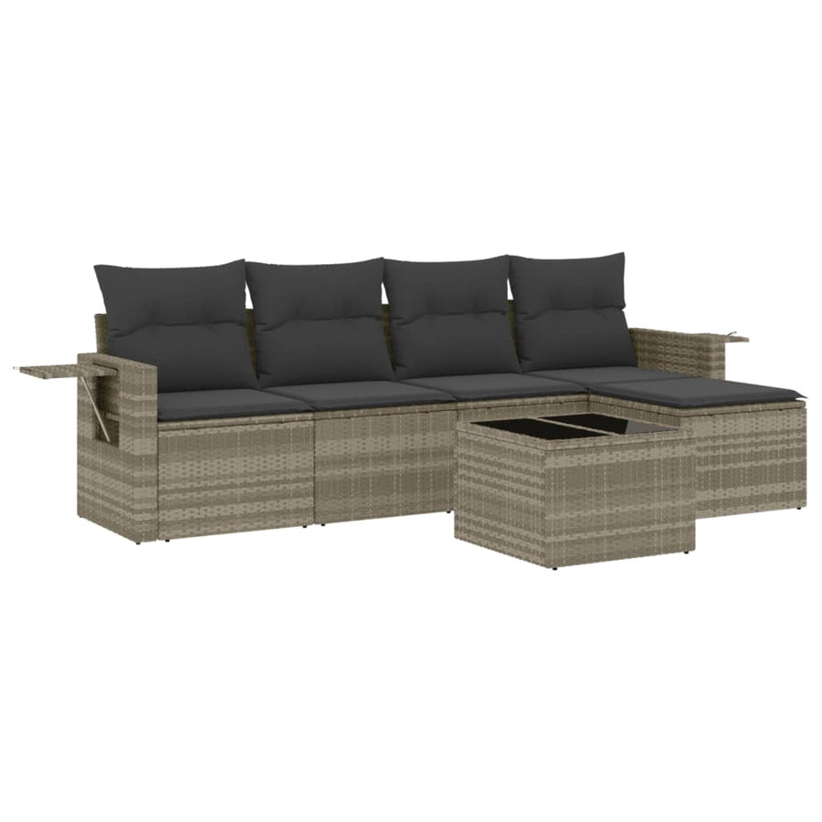 6-delige Loungeset met kussens poly rattan lichtgrijs