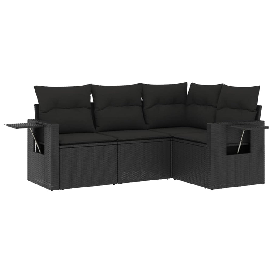 4-Delige Loungeset Met Kussens Poly Rattan Zwart