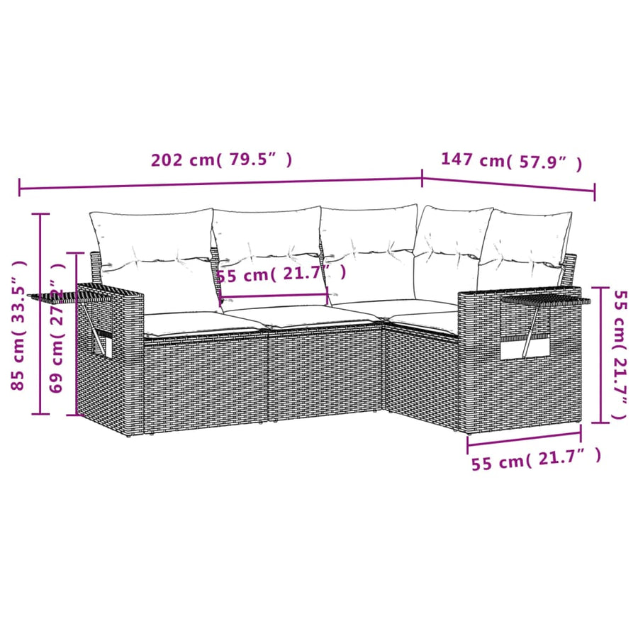 4-Delige Loungeset Met Kussens Poly Rattan Zwart