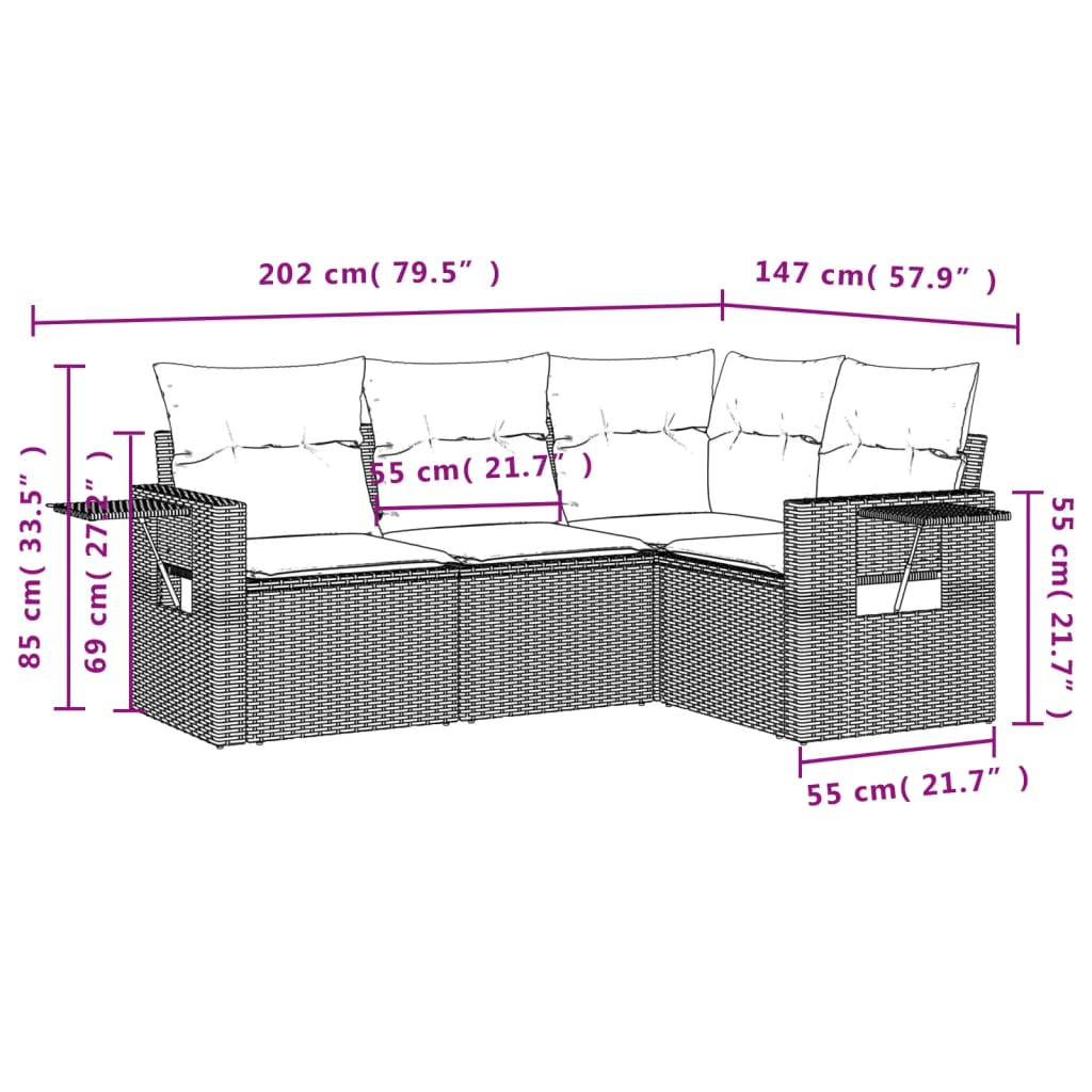 4-Delige Loungeset Met Kussens Poly Rattan Zwart
