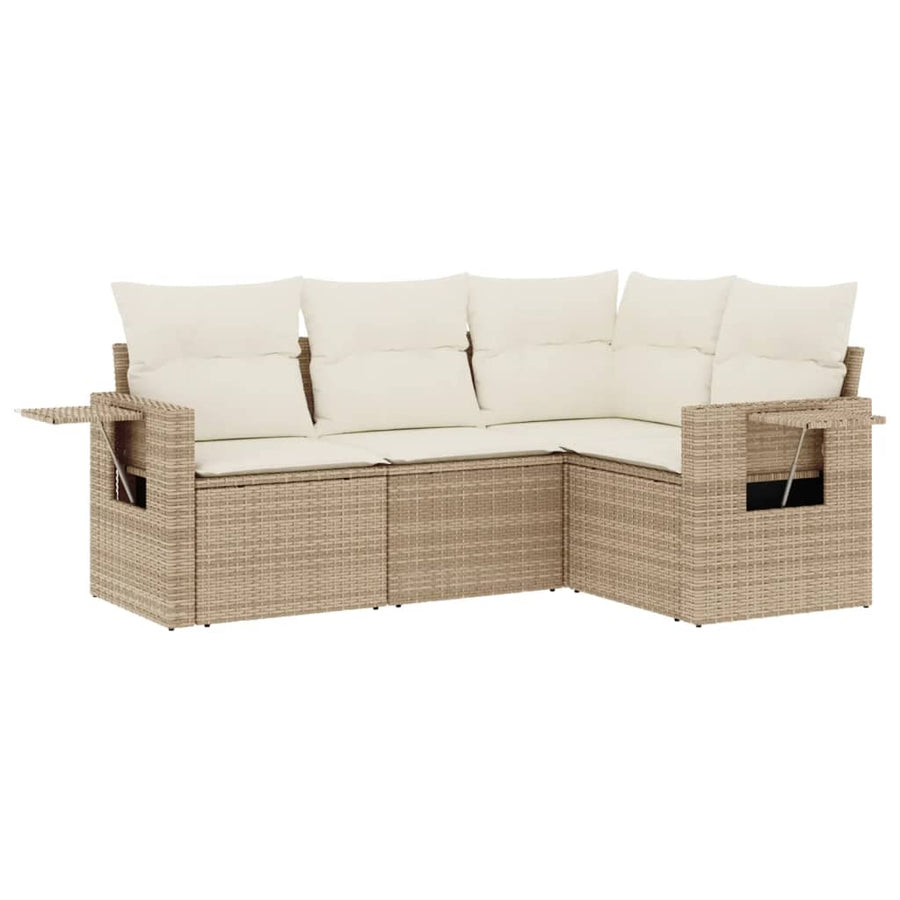 4-Delige Loungeset Met Kussens Poly Rattan Beige