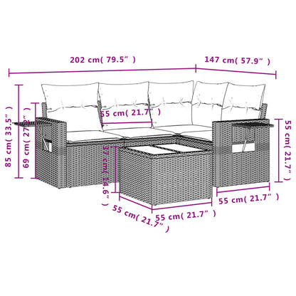 5-Delige Loungeset Met Kussens Poly Rattan Zwart