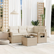 5-piece Loungeset with Cushions Poly Rattan Beige