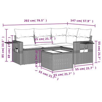 5-Delige Loungeset Met Kussens Poly Rattan Grijs