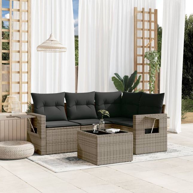 5-Delige Loungeset Met Kussens Poly Rattan Grijs