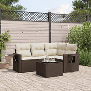 5-Piece Lounge Set with Cushions Poly Rattan Brown