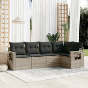 5-piece Lounge Set with cushions poly rattan light gray