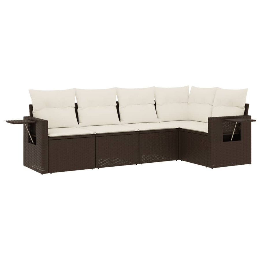 5-Delige Loungeset Met Kussens Poly Rattan Bruin