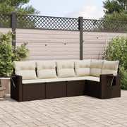 5-Piece Lounge Set with Cushions Poly Rattan Brown