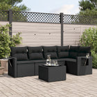 6-piece Lounge Set with cushions poly rattan black