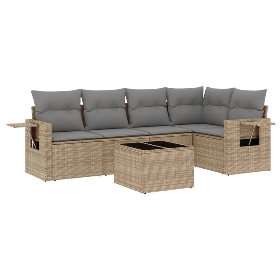 6-Delige Loungeset Met Kussens Poly Rattan Beige