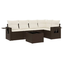 6-delige Loungeset met kussens poly rattan bruin