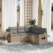 5-piece Loungeset with Cushions Poly Rattan Beige