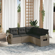 5-piece Lounge Set with cushions poly rattan grey