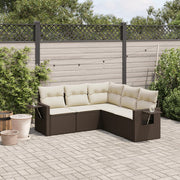 5-Piece Lounge Set with Cushions Poly Rattan Brown