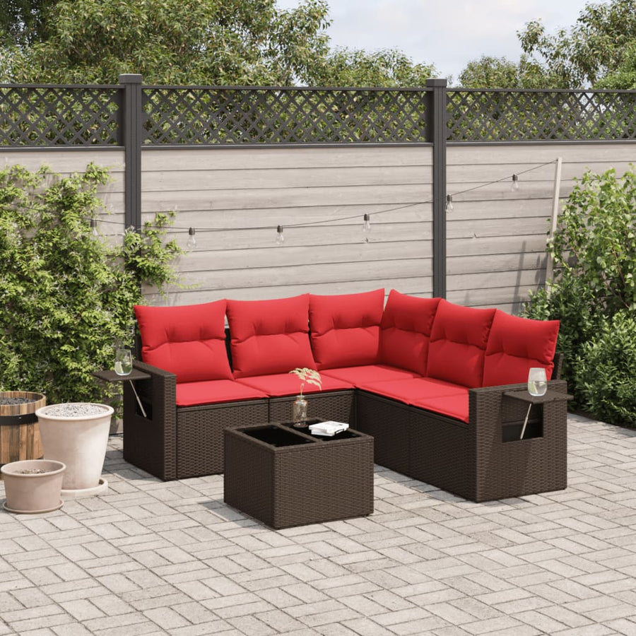 6-delige tuinbankset met kussens, bruin polyrotan