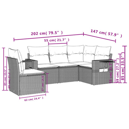 5-Delige Loungeset Met Kussens Poly Rattan Zwart