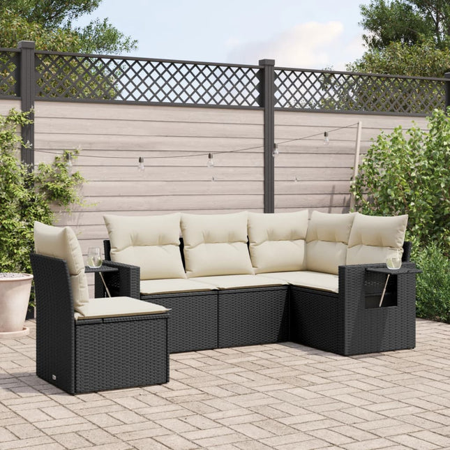 5-Delige Loungeset Met Kussens Poly Rattan Zwart