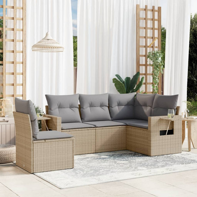 5-Delige Loungeset Met Kussens Poly Rattan Beige