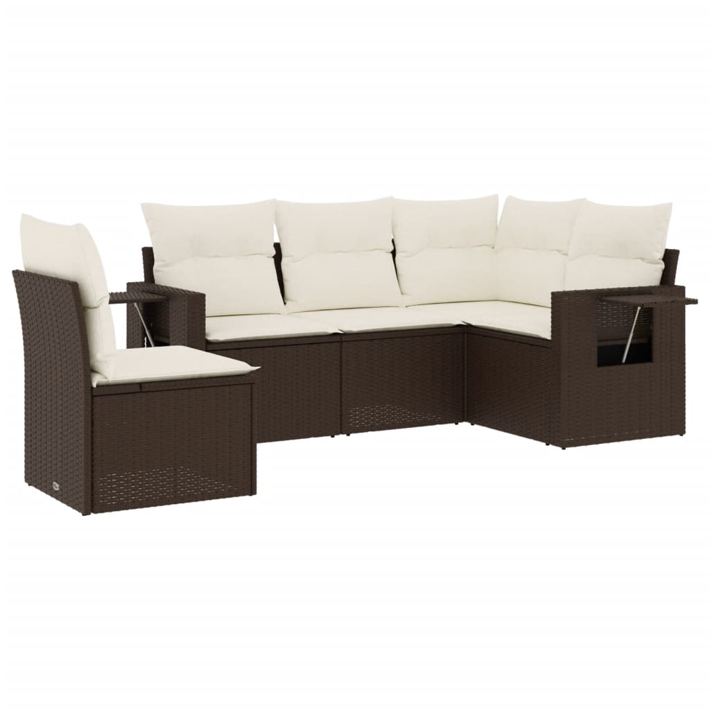 5-Delige Loungeset Met Kussens Poly Rattan Bruin