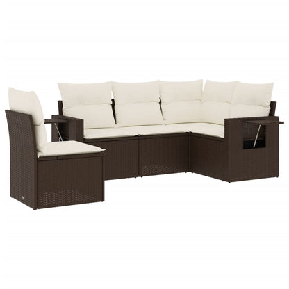 5-Delige Loungeset Met Kussens Poly Rattan Bruin