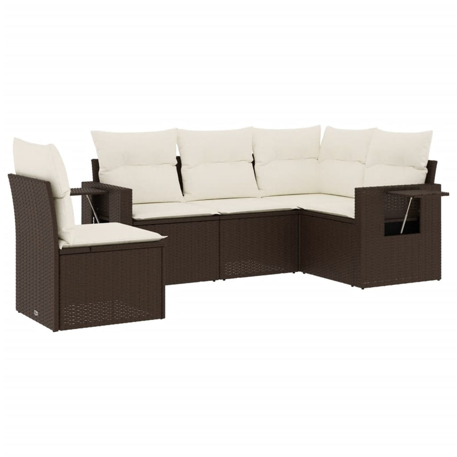 5-Delige Loungeset Met Kussens Poly Rattan Bruin