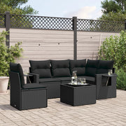6-piece Lounge Set with cushions poly rattan black
