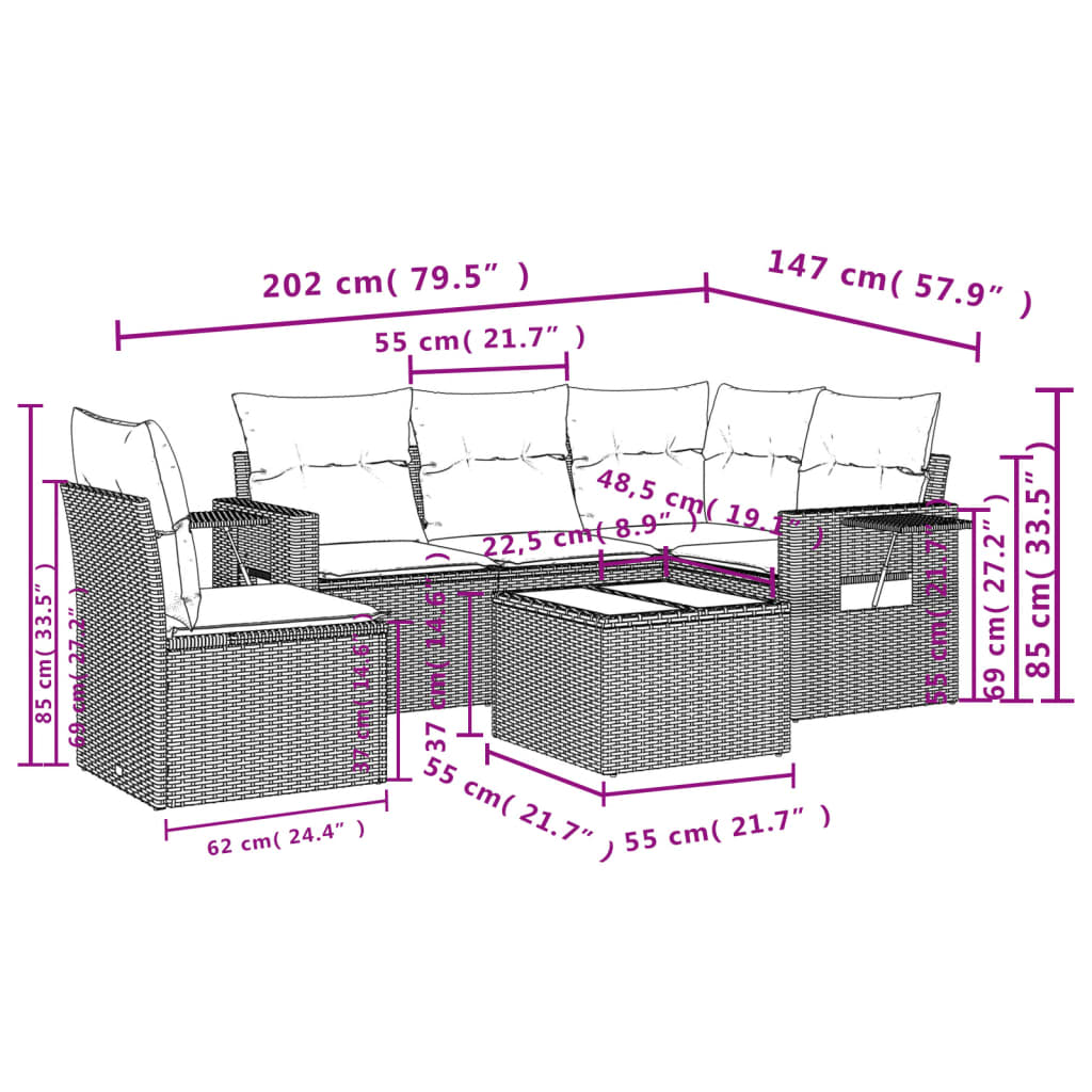6-Delige Loungeset Met Kussens Poly Rattan Zwart