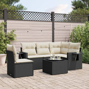 6-piece Lounge Set with cushions poly rattan black