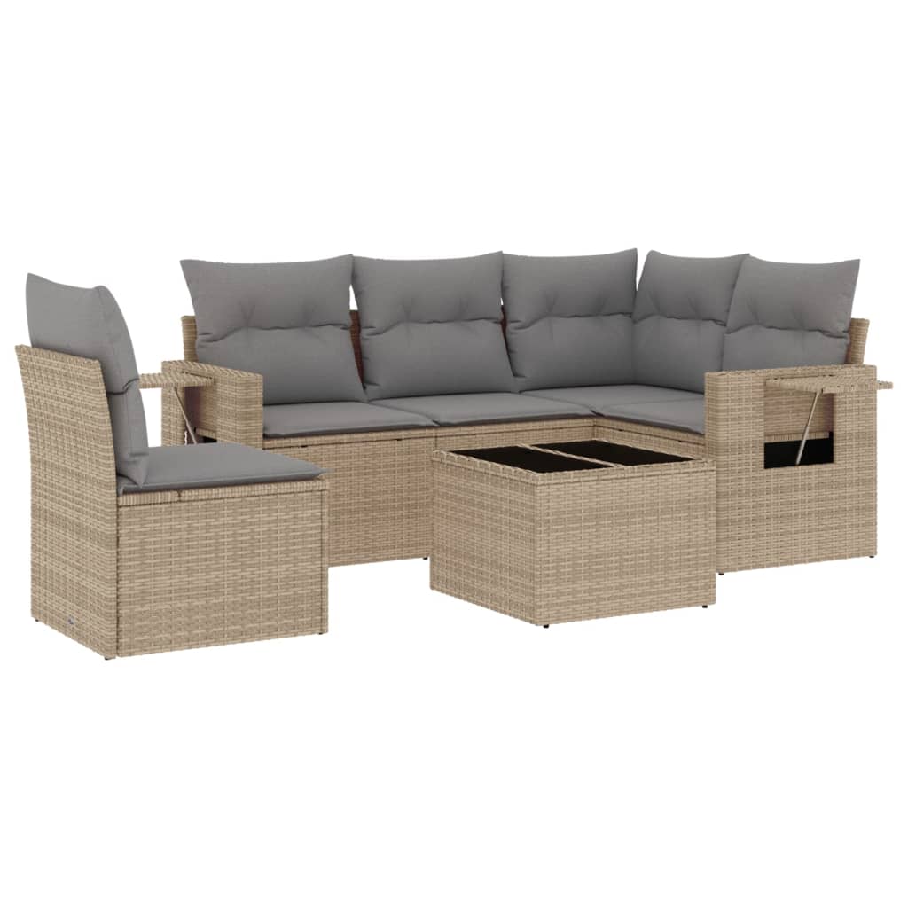 6-Delige Loungeset Met Kussens Poly Rattan Beige
