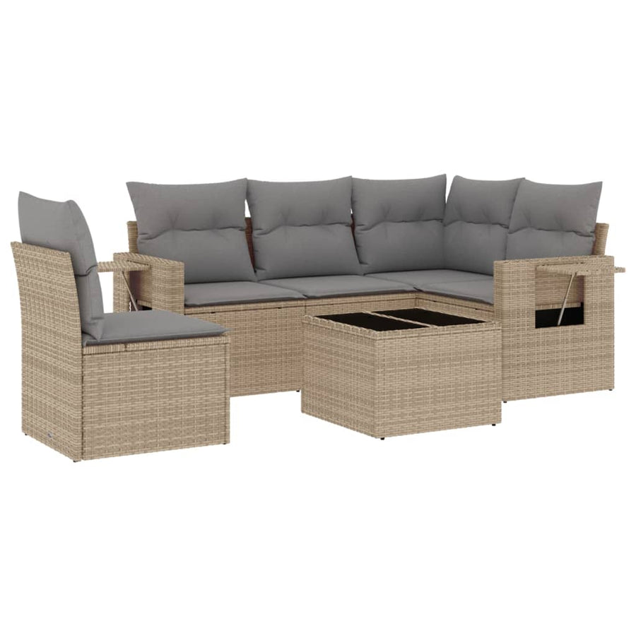 6-Delige Loungeset Met Kussens Poly Rattan Beige