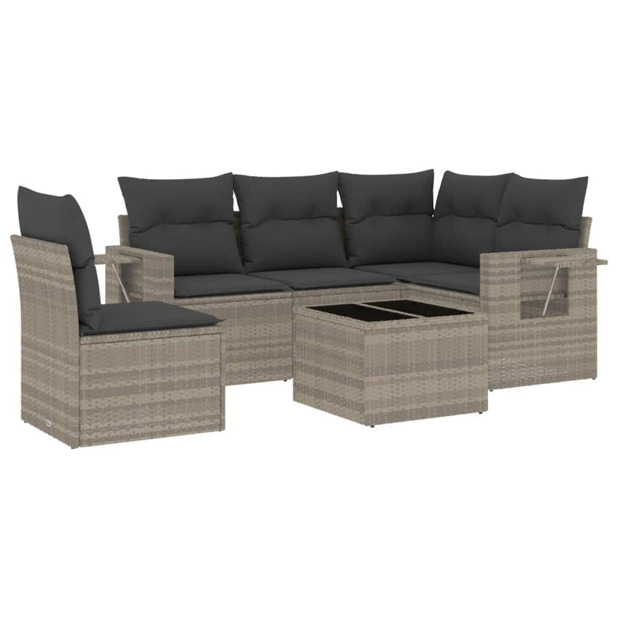 6-delige Loungeset met kussens poly rattan lichtgrijs