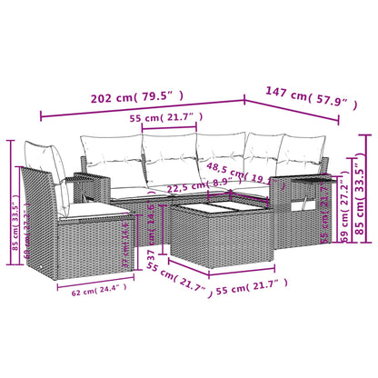 6-delige Loungeset met kussens poly rattan lichtgrijs