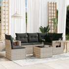 6-piece Lounge Set with cushions poly rattan light grey