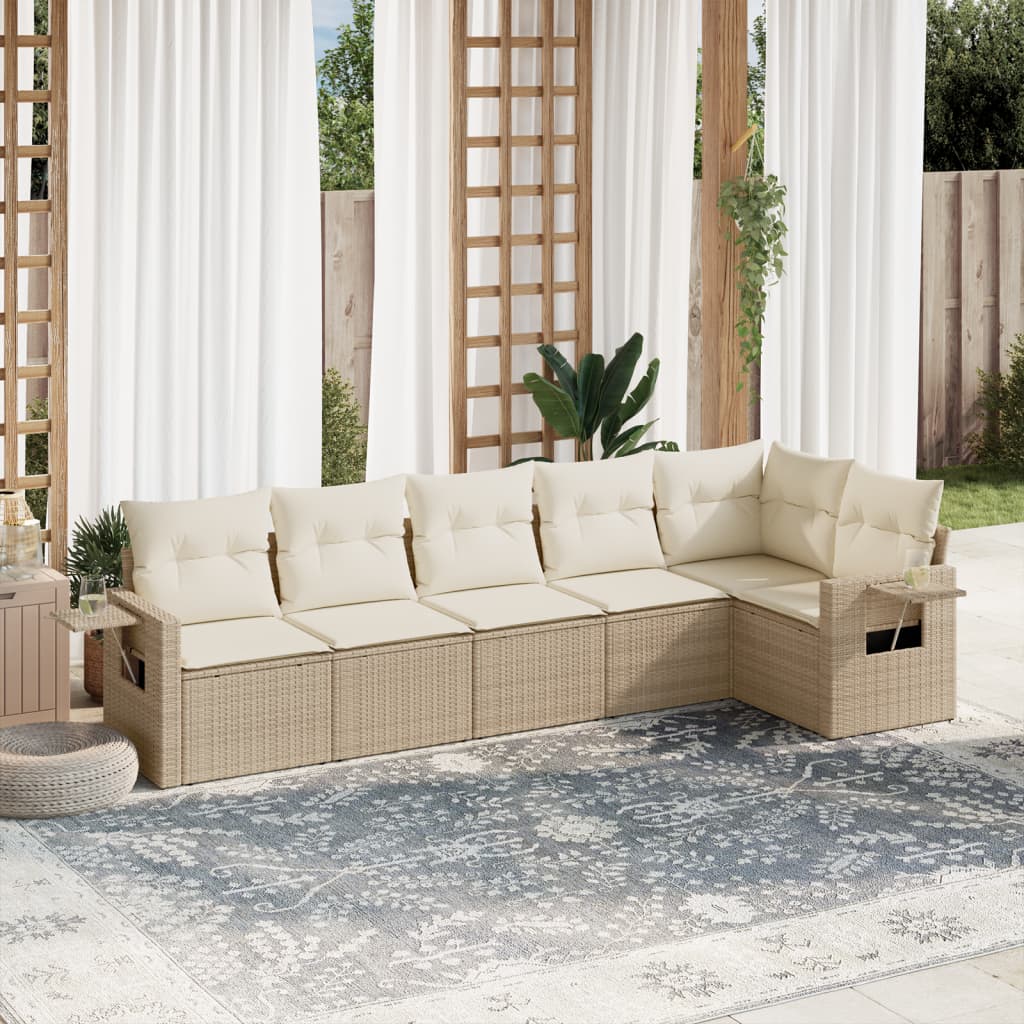 6-Delige Loungeset Met Kussens Poly Rattan Beige