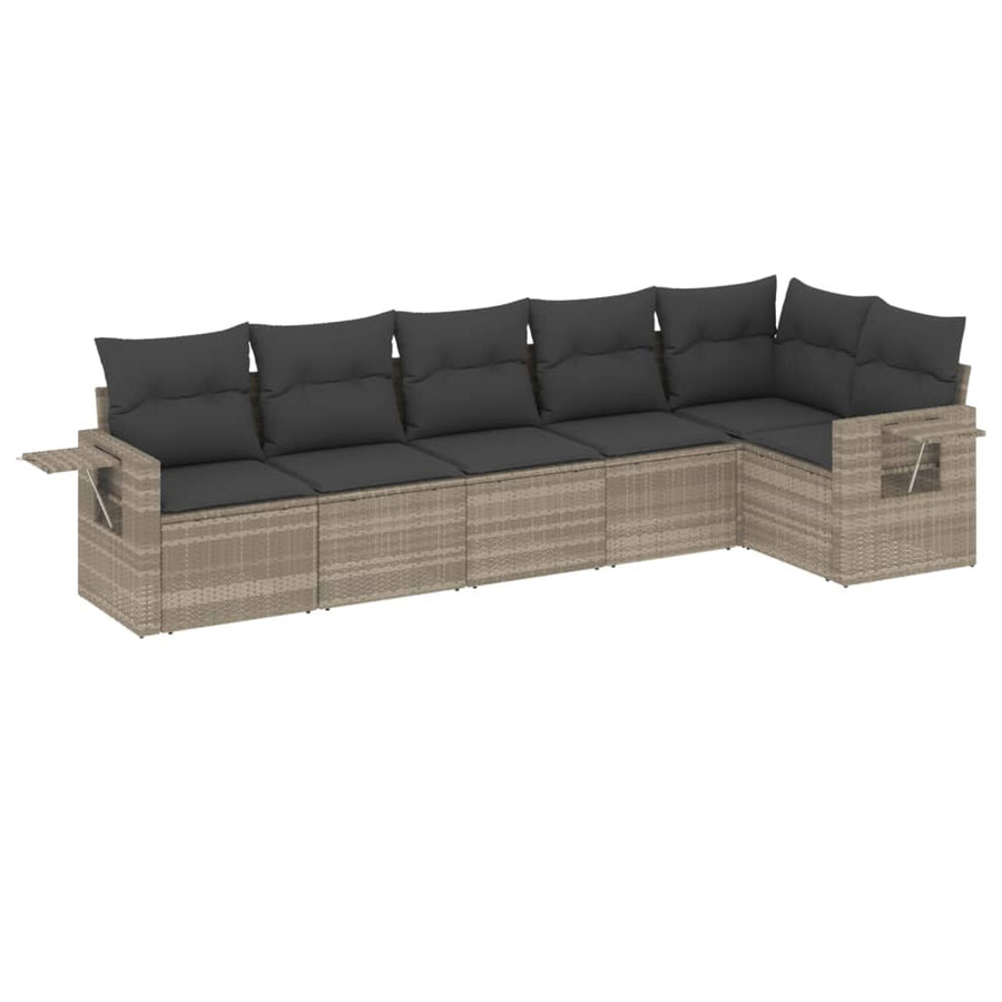 6-delige Loungeset met kussens poly rattan lichtgrijs