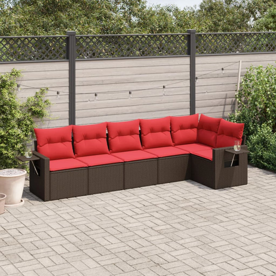 6-delige tuinbankset met kussens, bruin polyrotan