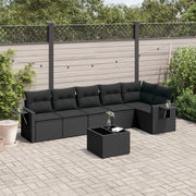 7-piece lounge set with cushions poly rattan black
