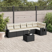 7-piece lounge set with cushions poly rattan black