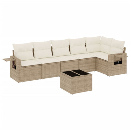 7-Delige Loungeset Met Kussens Poly Rattan Beige