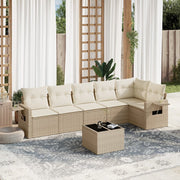 7-piece Lounge Set with Cushions Poly Rattan Beige