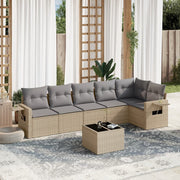 7-piece Loungeset with cushions poly rattan beige