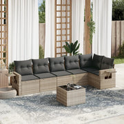 7-piece Lounge Set with cushions poly rattan light grey