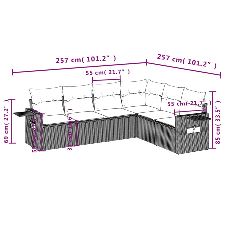 6-Delige Loungeset Met Kussens Poly Rattan Zwart