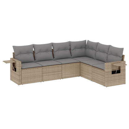 6-Delige Loungeset Met Kussens Poly Rattan Beige