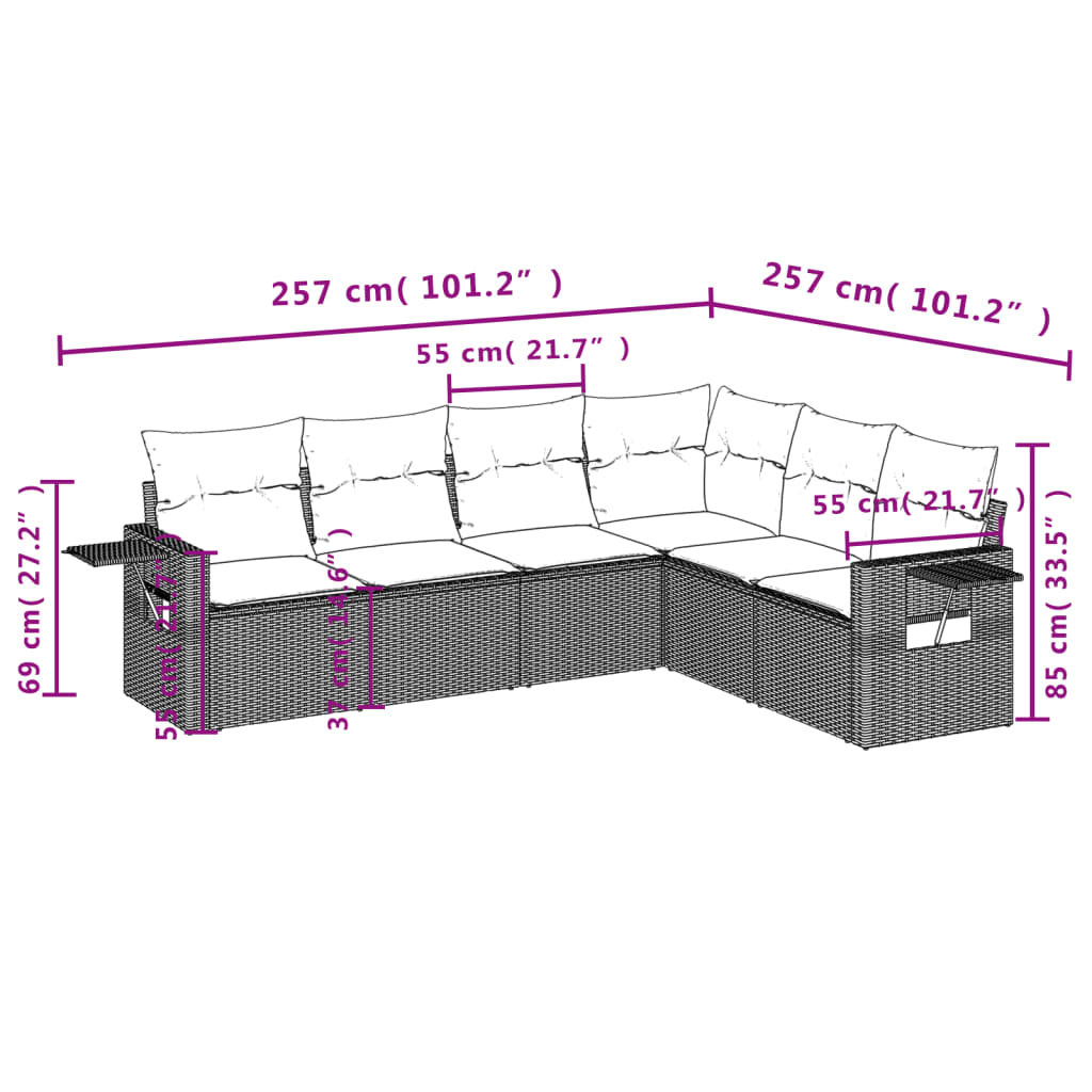 6-Delige Loungeset Met Kussens Poly Rattan Beige
